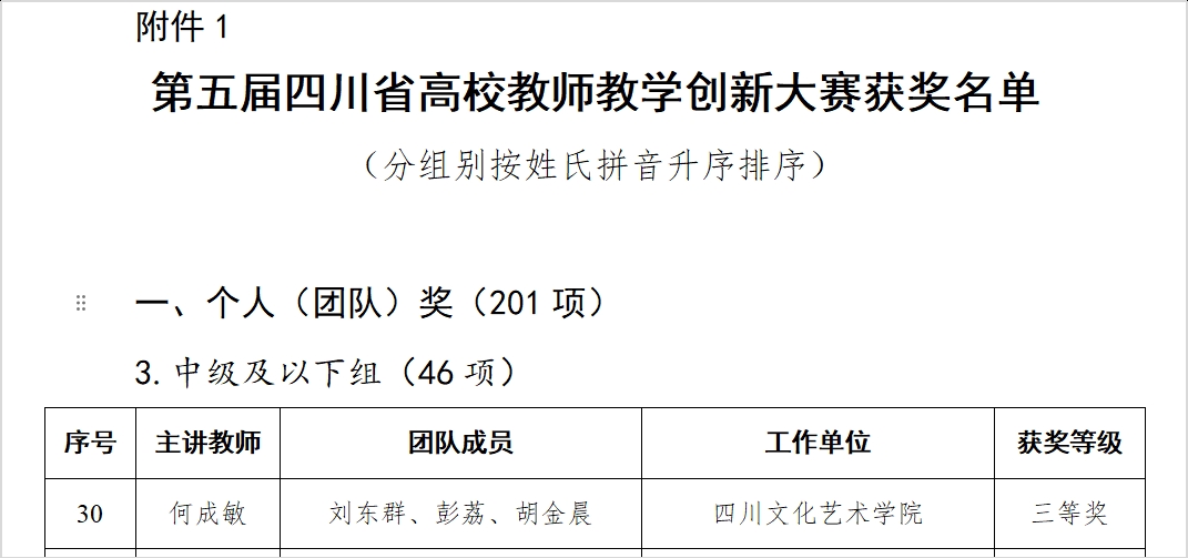 我院何成敏教师团队在第五届四川省高校教师教学创新大赛中斩获佳绩